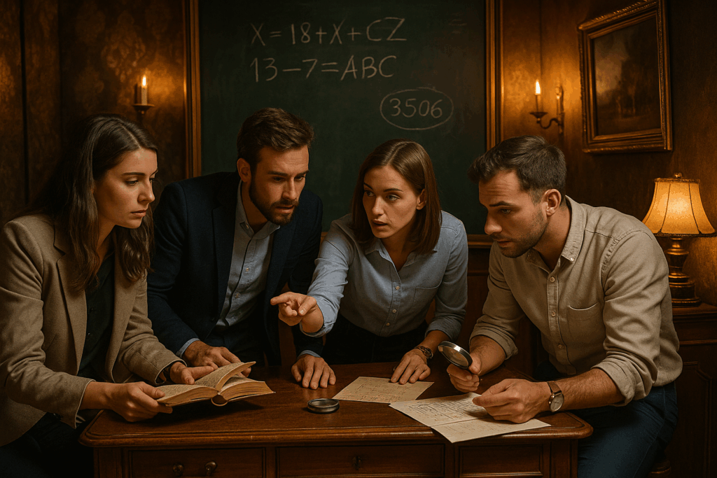 Jeunes professionnels en pleine collaboration dans une salle d’escape game à Paris - Team Building Lock Academy